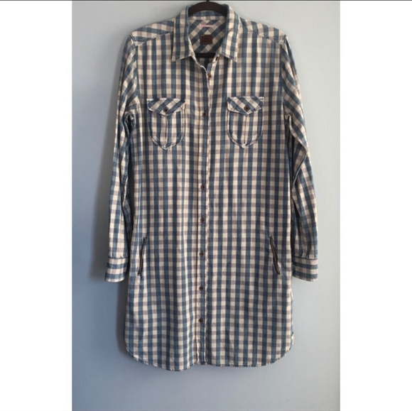 Maison Scotch Sky Blue Check Shirt Dress Large - Picture 2 of 4